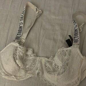 Victoria's Secret White Lace Bra with Embellished Straps